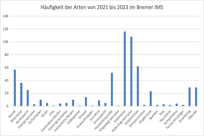 Häufigkeit der Arten IMS Bremen 2021 bis 2023 - Grafik: Michaela Mayer
